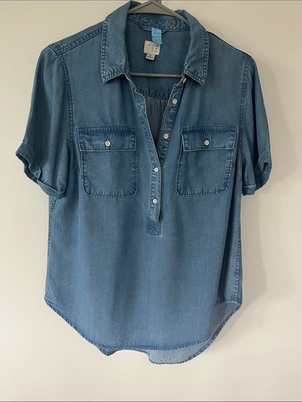 a new day soft Blue Denim Short Sleeve Tunic Top